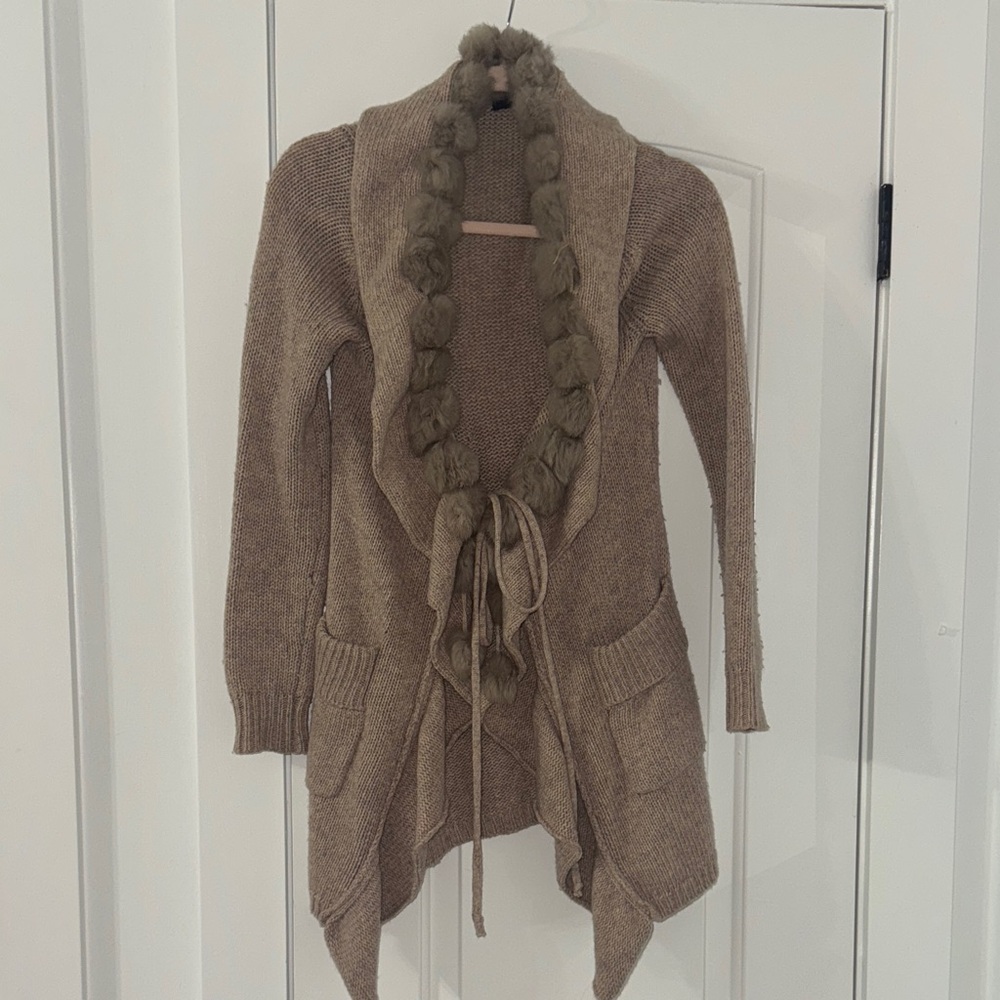 Rye Tan Knit Cardigan with Tie Front